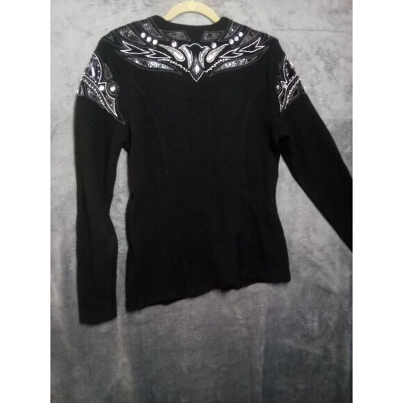 Vintage Joseph Ho Studio Beaded Black Lambswool Sweater Size Small  Stretchable - Picture 9 of 14